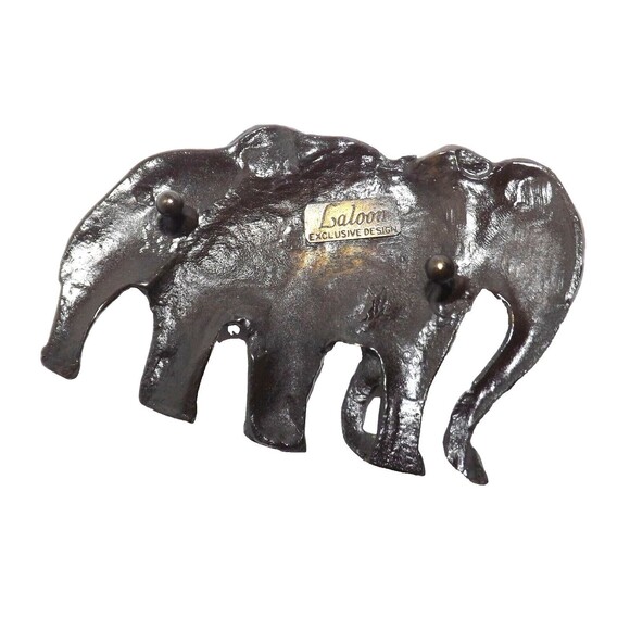 Laloon Belt Buckle Signed Mom & Baby Elephant Bronze tone Crystal Eyes Vintage main image 5